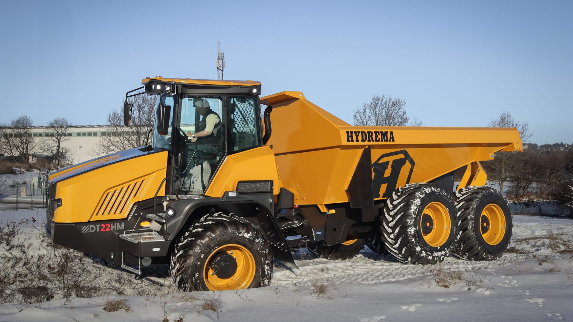 Hydrema DT22 HM articulated dump truck on snowy terrain